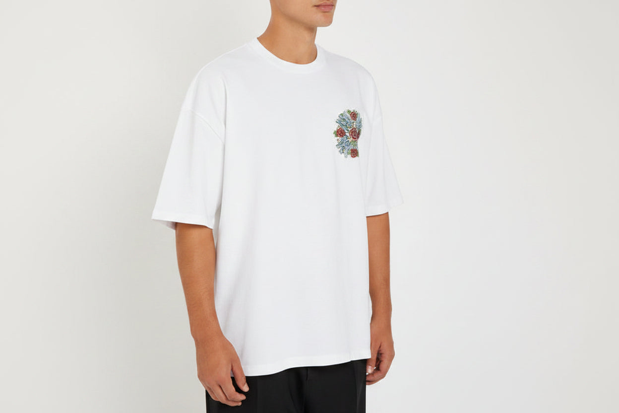 AMIRI OUT FOR TROUBLE MEN WHITE PRINTED COTTON T-SHIRT
