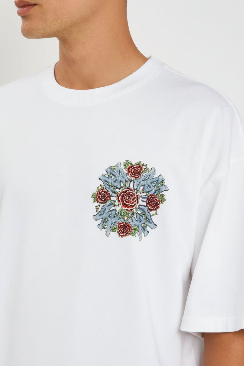 AMIRI OUT FOR TROUBLE MEN WHITE PRINTED COTTON T-SHIRT