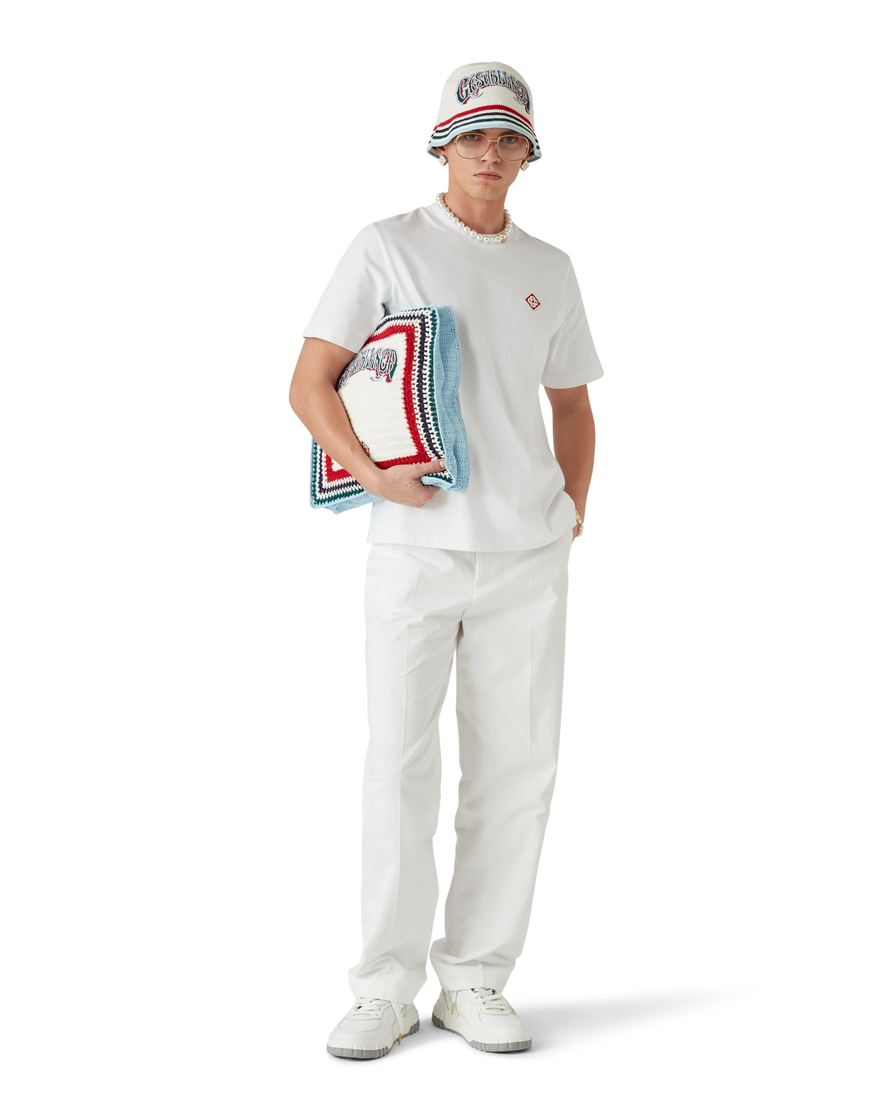 Casablanca White Diamond Logo Short Sleeve T‑Shirt