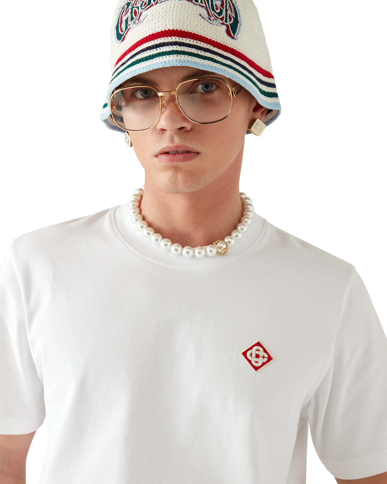 Casablanca White Diamond Logo Short Sleeve T‑Shirt